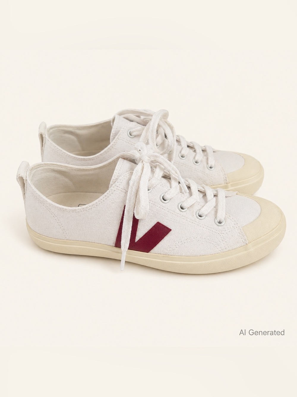 VEJA Nova Canvas 'White Marsala' with Crimson Red Lettering